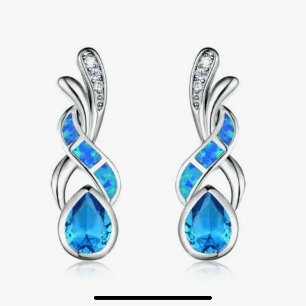 Fashion Silver blue Charm White Simulated Opal Hook Drop Dangle Earring